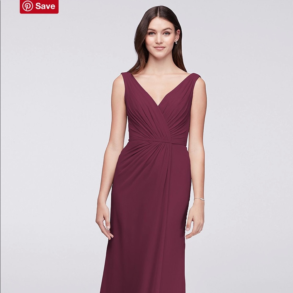 Faux-Wrap Pleated Chiffon Bridesmaid Dress